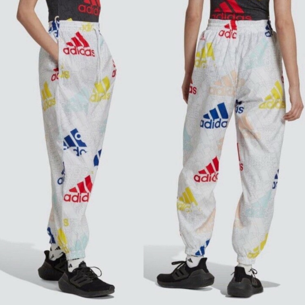 Adidas Women’s Essentials Multi-Colored Logo Woven Pants Small NWT